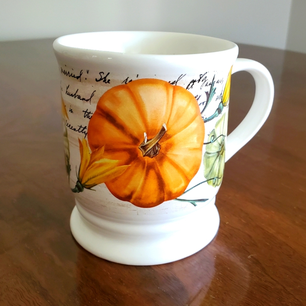 Floral Pumpkin Mug - White and Orange